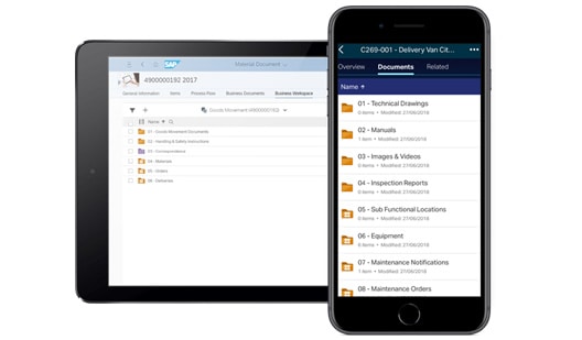 Screen shot of Extended ECM for SAP Mobile view